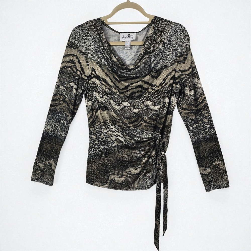 Joseph Ribkoff‎ Top Woman Size 14 Animal Print Long Sleeve Cowl Neck Tie Side